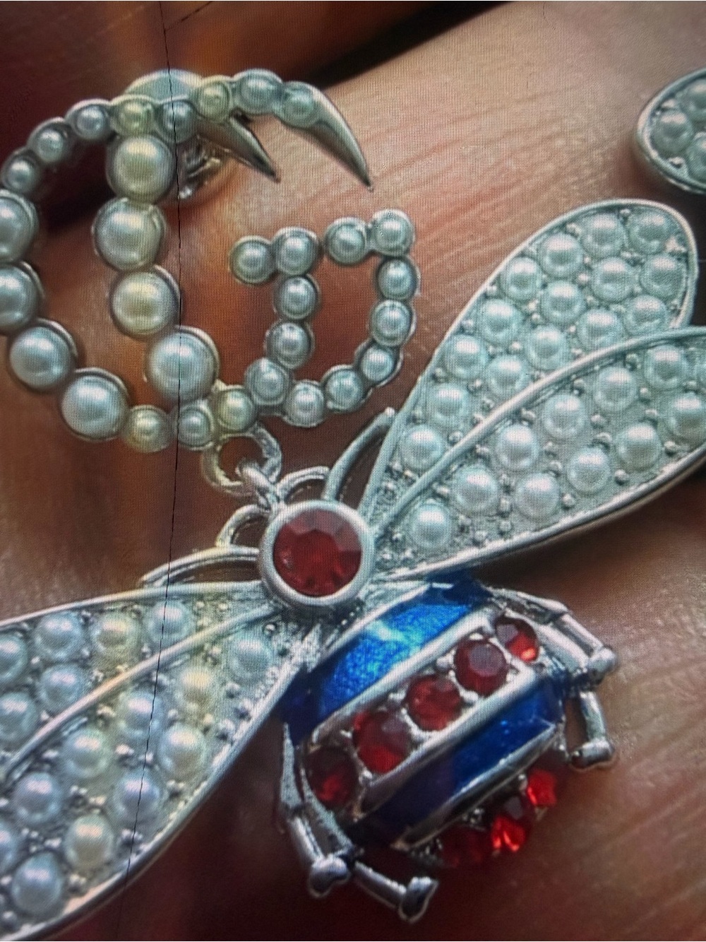 Unbranded Silver-Tone Bee earrings with Blue Enamel and Red Crystal Accents